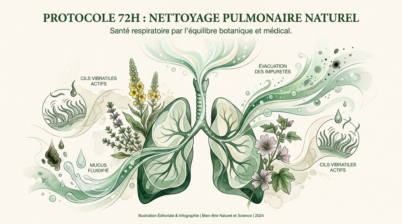 Schéma explicatif du protocole de 72 heures pour le nettoyage naturel des poumons